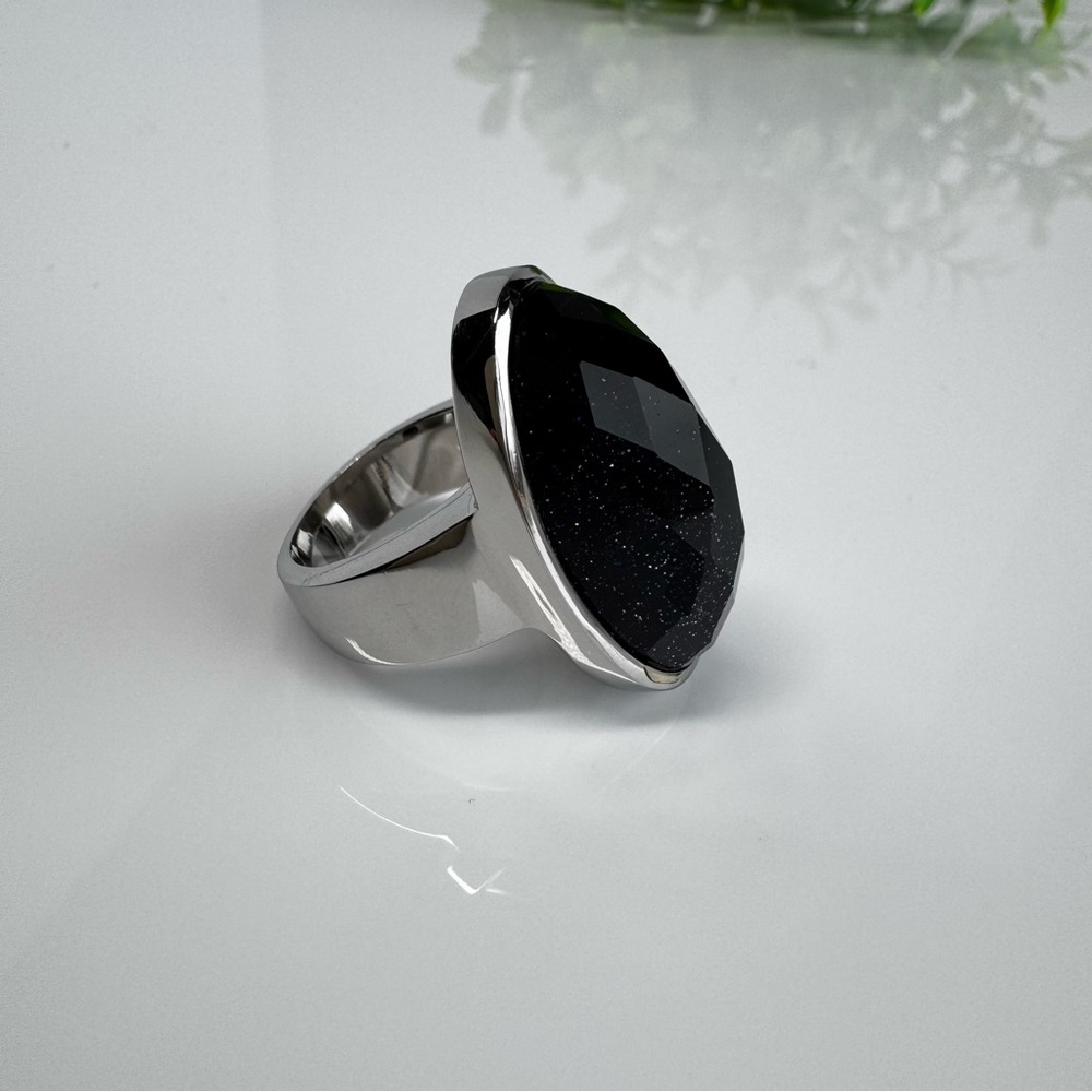 COCKTAIL Faceted Goldstone Ring Size 6‎ Stainless Steel Purple Gem Oversized Y2K